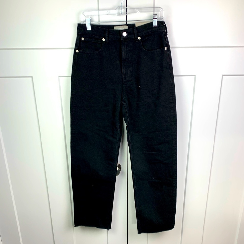 NWT Everlane Size 28 Long 28T Way High Jeans Black Straight Leg Fray Hem Organic